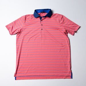 Greyson Men’s Golf Polo Large Pink Striped Performance Stretch Logo Shirt